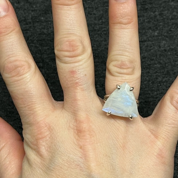 Statement Moonstone Ring, Trillion Cut Stone in Sterling Silver - Picture 13 of 15